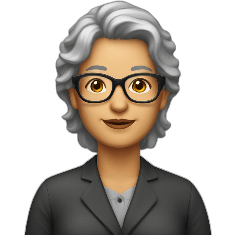 Profesora 62 años, pelo oscuro rizado, gafas, peca mejilla derecha emoji