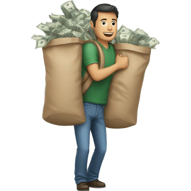 A man carrying overloaded bag of money emoji