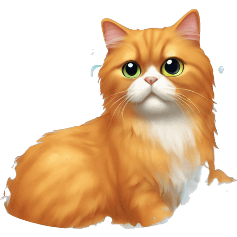 Orange persian cat Taking a bath emoji