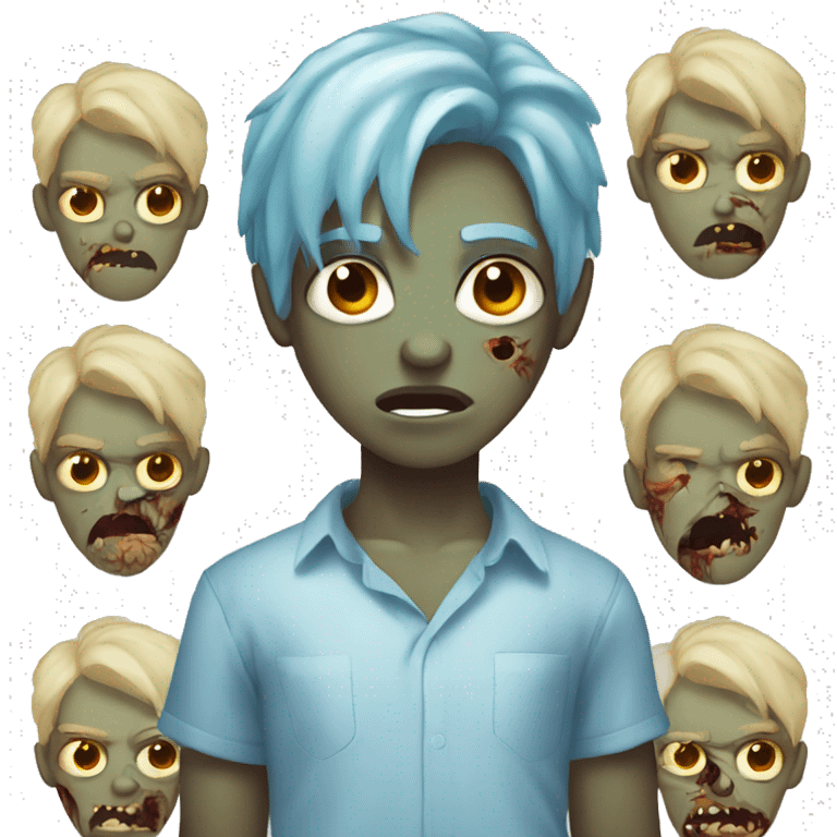 boy zombie with blonde hair and shirt blue skin and brown eyes emoji