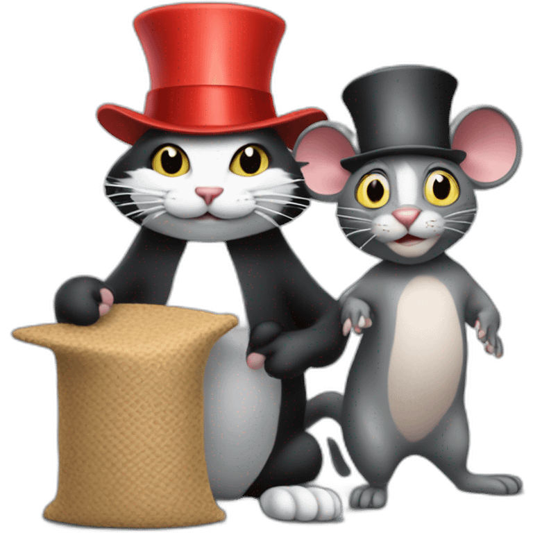 cat in the hat with a rat holding a mat emoji