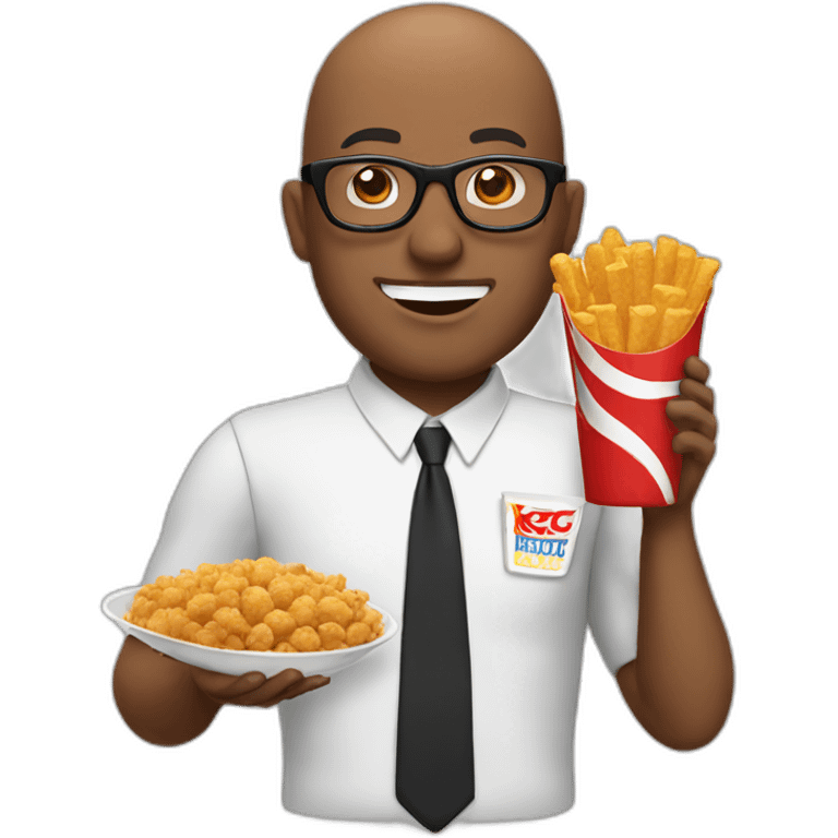 bald man with glasses eating KFC emoji