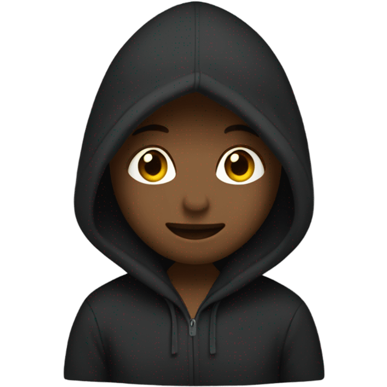 “Black hoodie emoji, minimalist style, simple design with a hood, long sleeves, and no logos or patterns, transparent background.” emoji