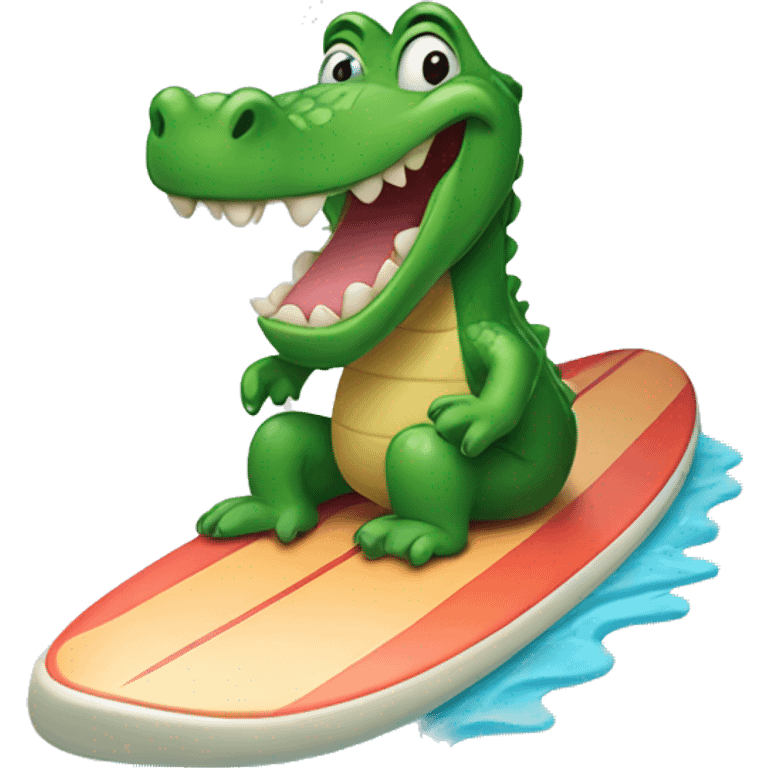 Smiling alligator on a surfboard emoji