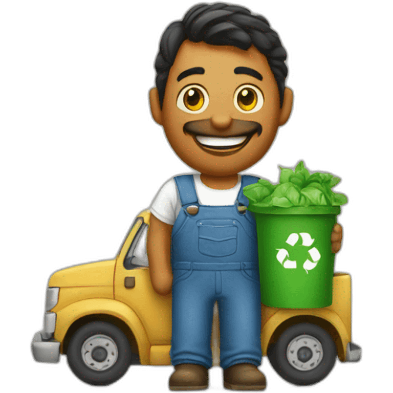 farmer in a truck with a recycling t-shirt emoji