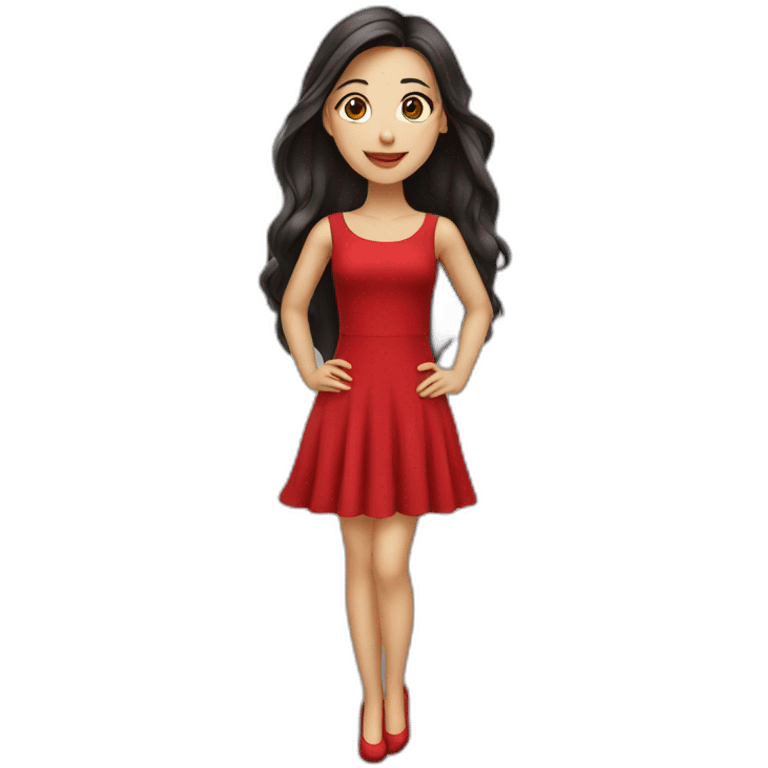 Fair-skin-elegant-girl-in-red-dress-with-long-dark-hair emoji