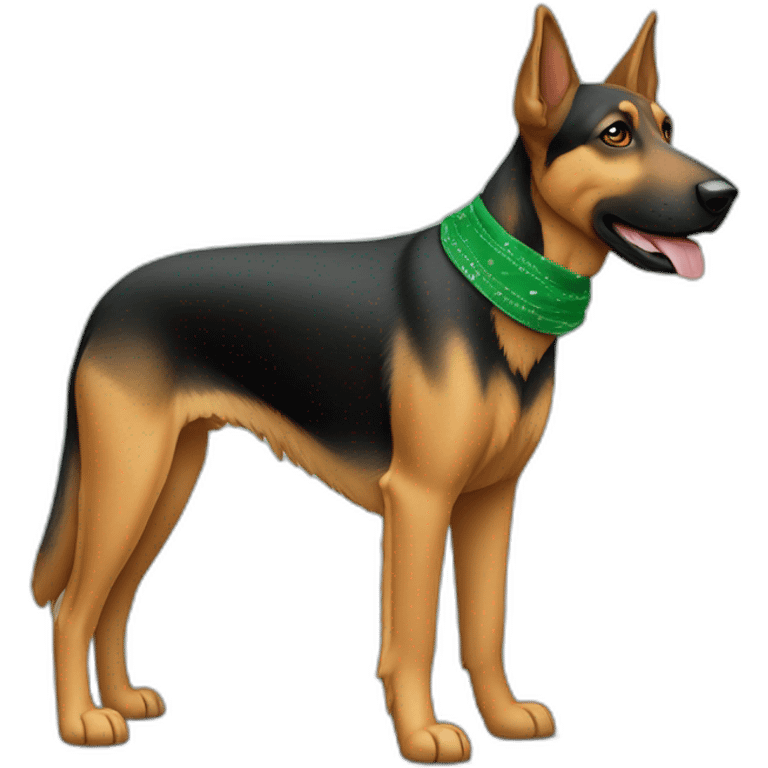 75% Coonhound 25% German Shepherd mix dog wearing small plain green bandana side view full body in profile left facing emoji