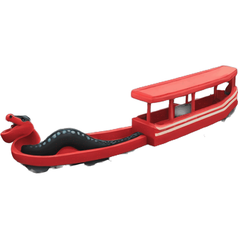 A black Loch Ness monster eating red roller coaster tracks  emoji