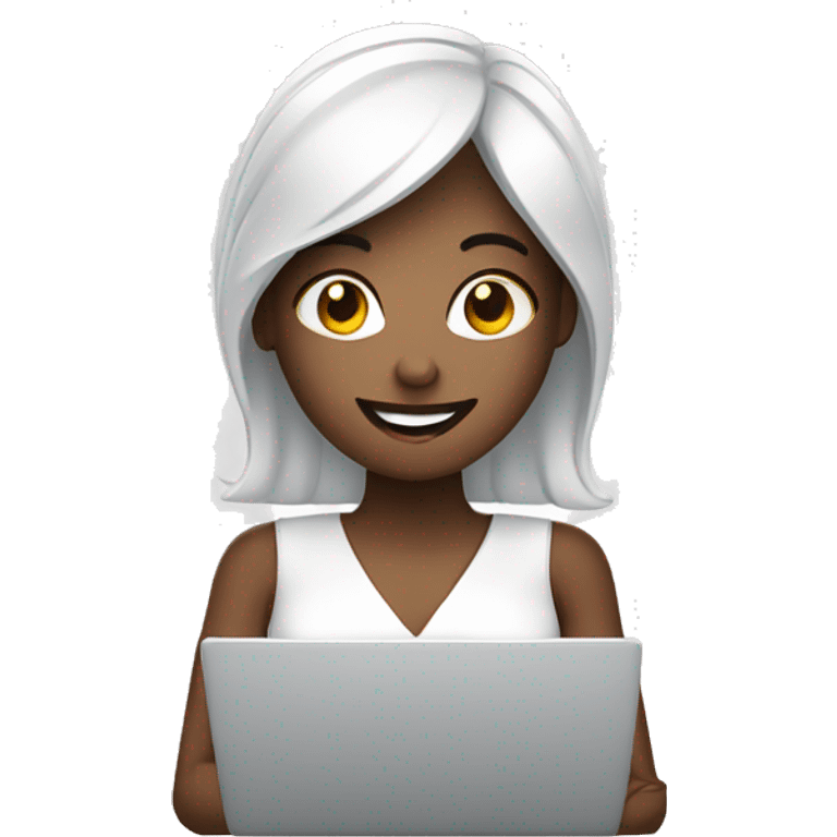 create an happy women helpdesk with their laptop, white skin emoji