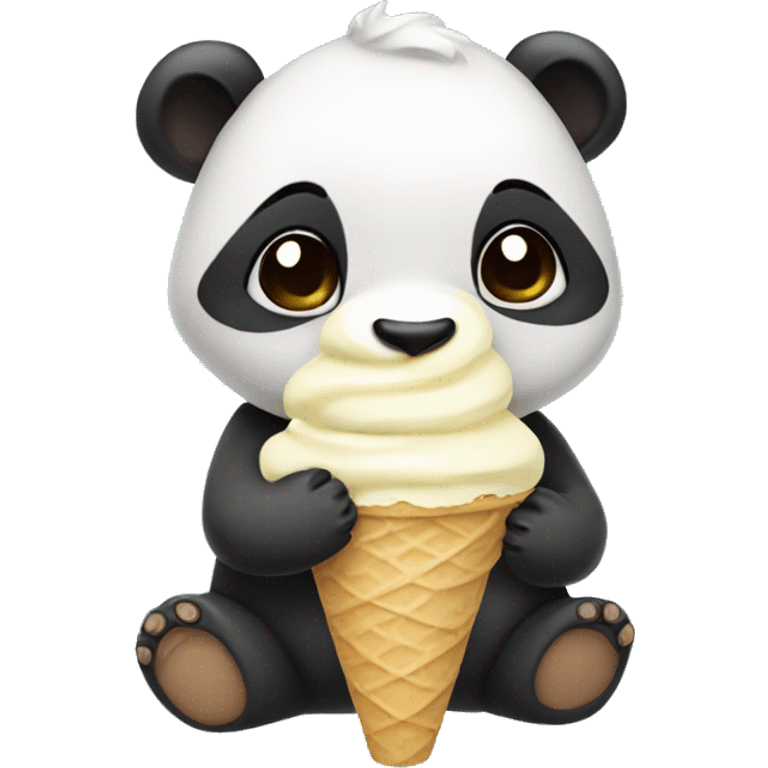 Cute baby panda eating vanilla ice cream on a cone emoji