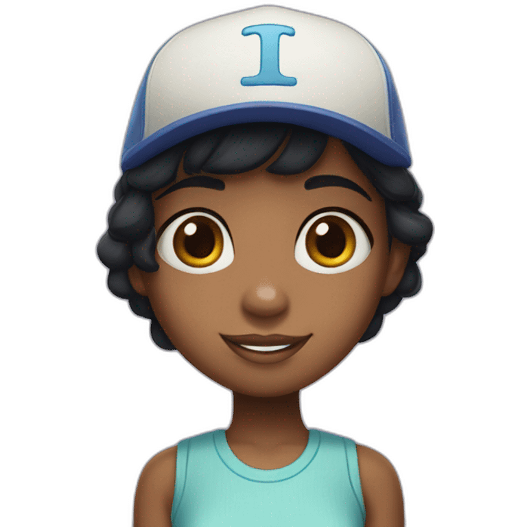 black girl, brown eyes, short black hair with a monster inc cap emoji