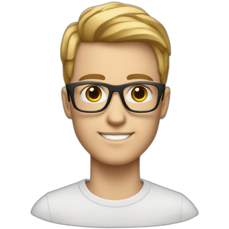 a white ai young man with smart glasses inteligent emoji