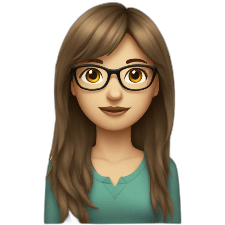 Girl with brown hair and bangs and glasses emoji