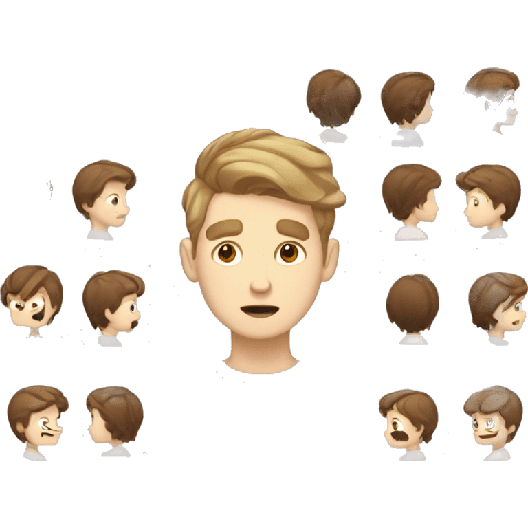 White boy with brown medium length hair drawing anima emoji