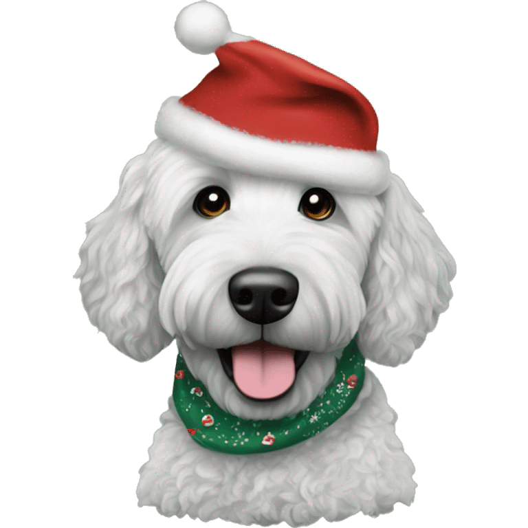 Black golden doodle wearing a Christmas bandana emoji