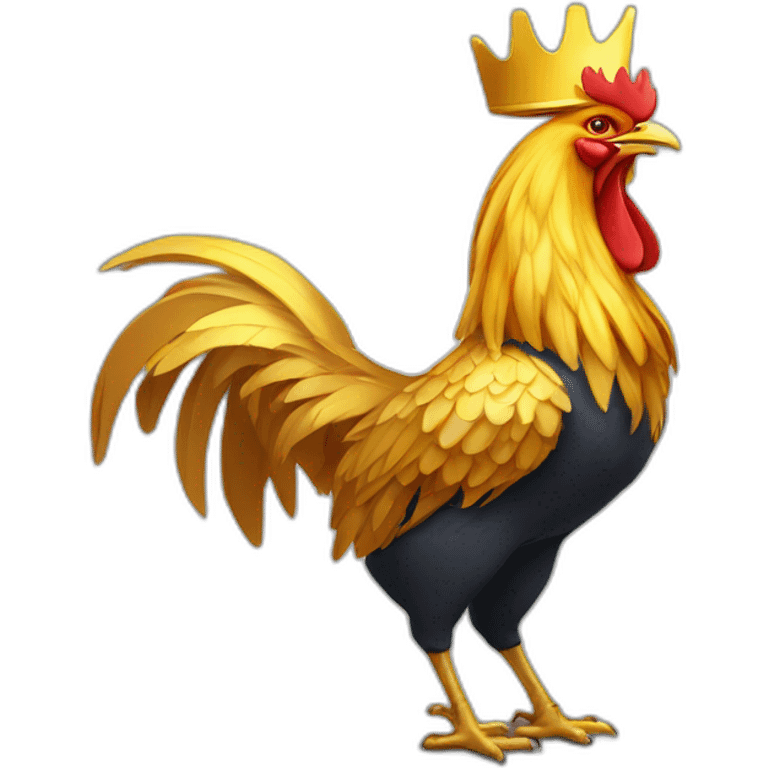 proud and howling golden phoenix rooster with a crown on its head emoji