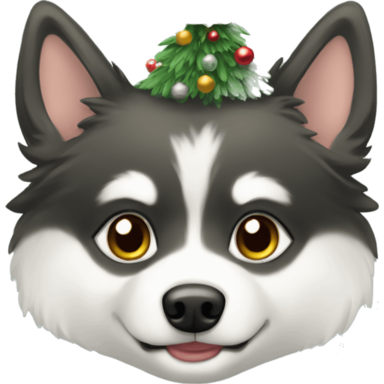 Pomsky with Christmas tree emoji