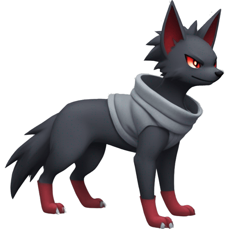 Cool Edgy Zorua-Zoroark-Mightyena with a collar and hoodie-sweater full body emoji