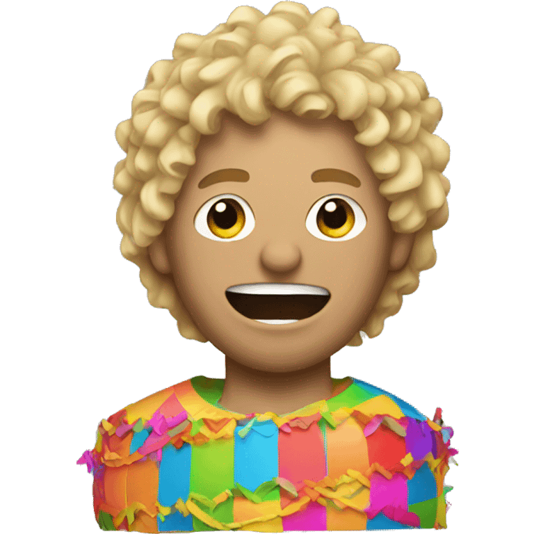 Man with blonde curly hair hitting a piñata emoji