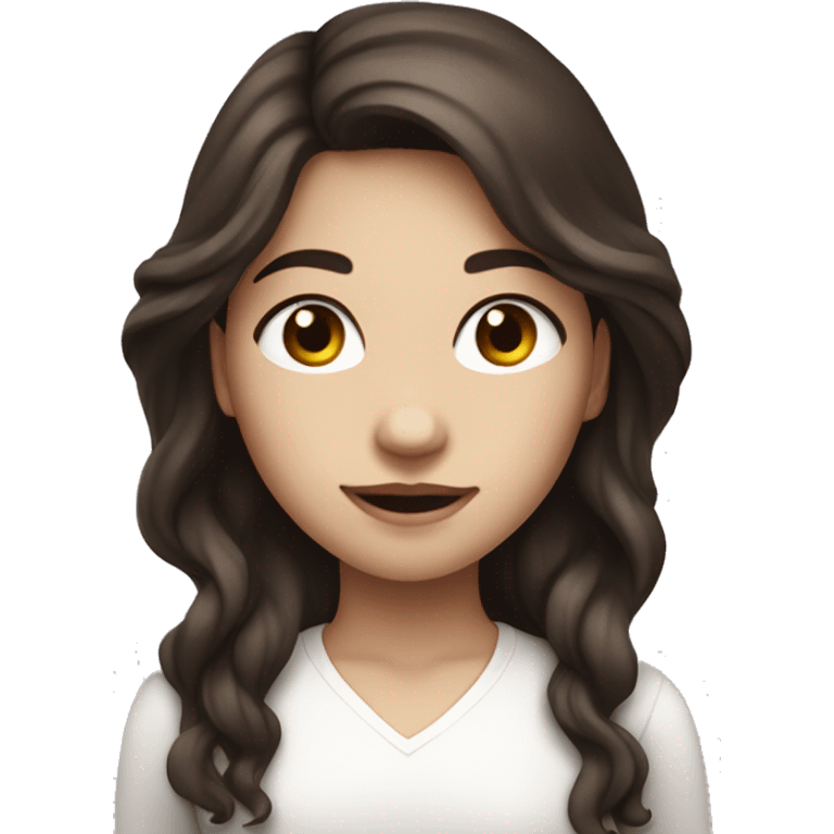 A girl in white with dark brown long wavy hair and very white skin emoji