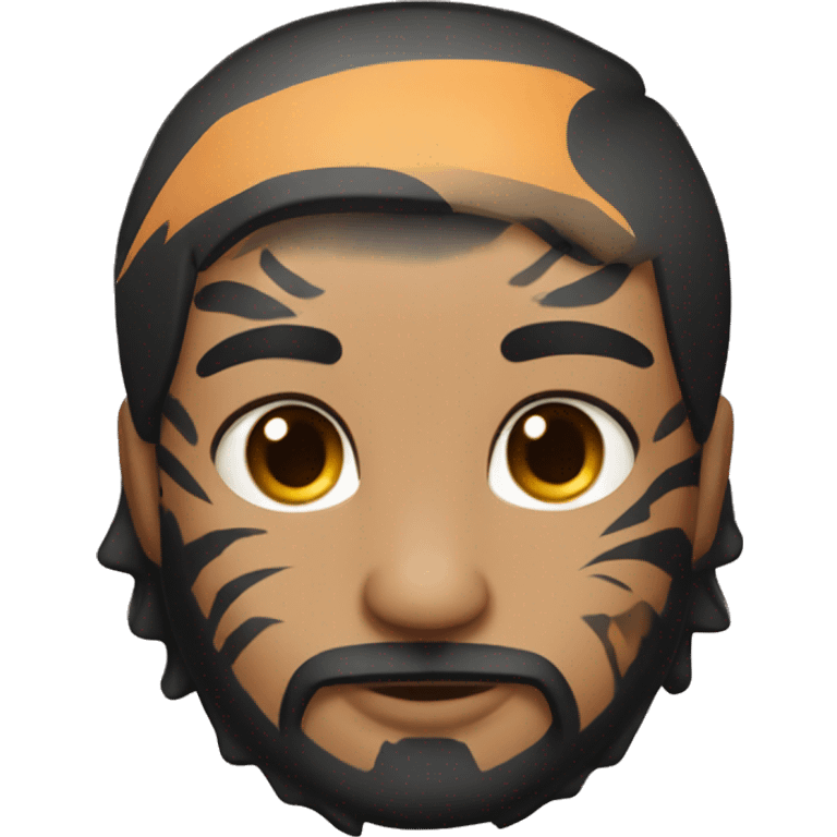 Man with Dark hair Beard and Face tattoo pets tiger cat emoji