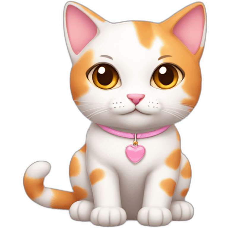 white orange cat cute with a small brown eyes and a paw pink necklace emoji