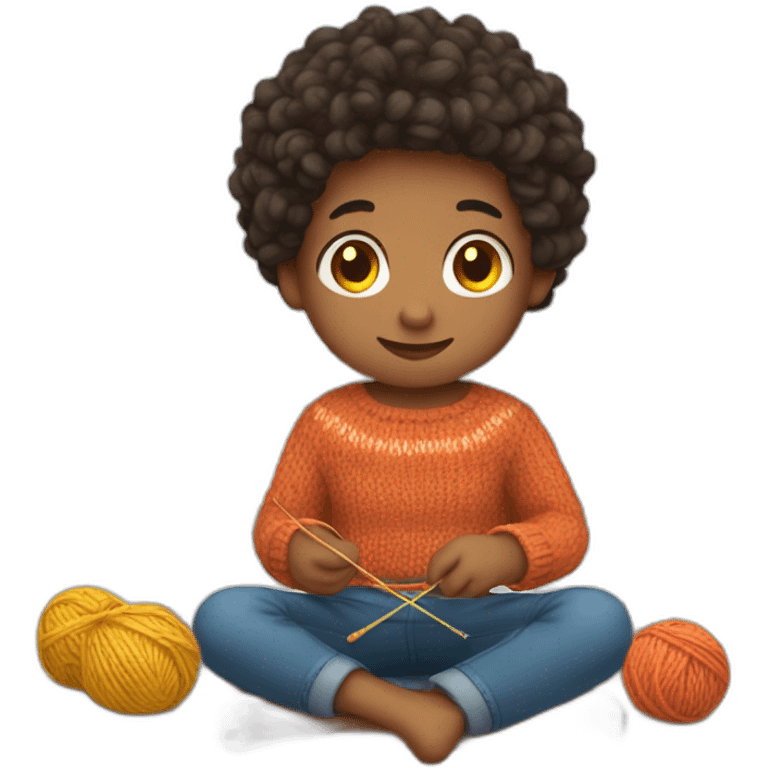 Mixed race boy knitting emoji