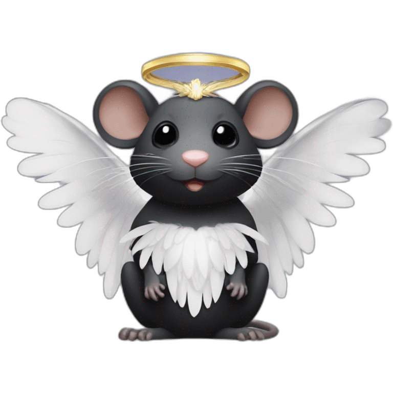 black rat with white feather angel wings and halo emoji