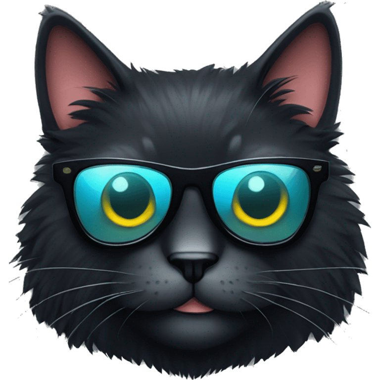 Cool cartoon fluffy black cat wearing sunglasses emoji