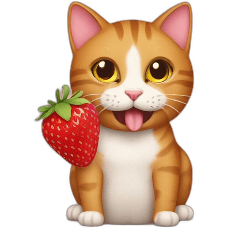 Cat eats strawberry emoji