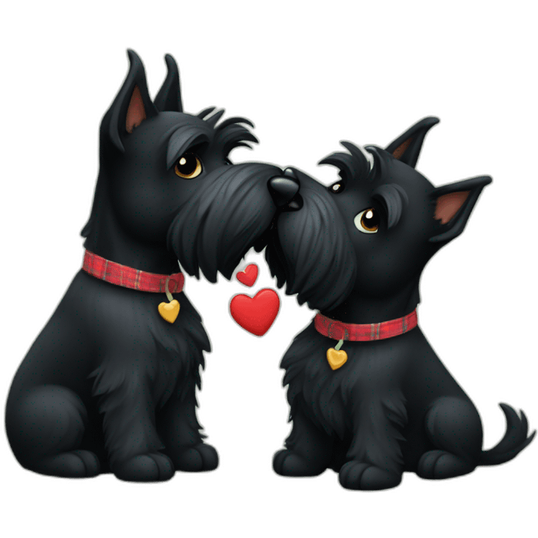 Two black Scottish terrier kissing emoji