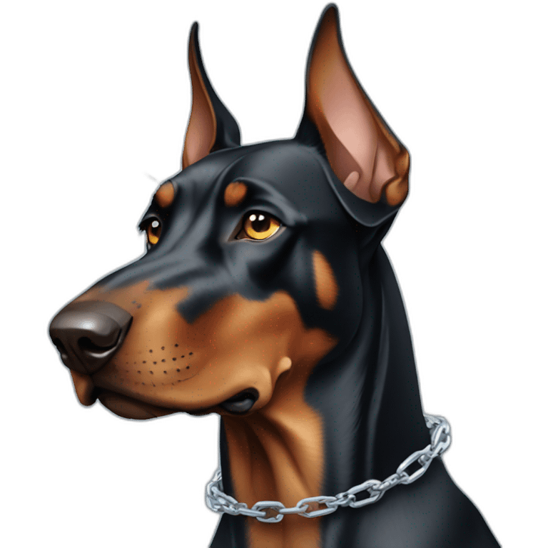 Doberman wearing chains with blue eyes emoji