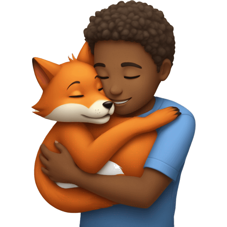 kid hugging a little fox emoji