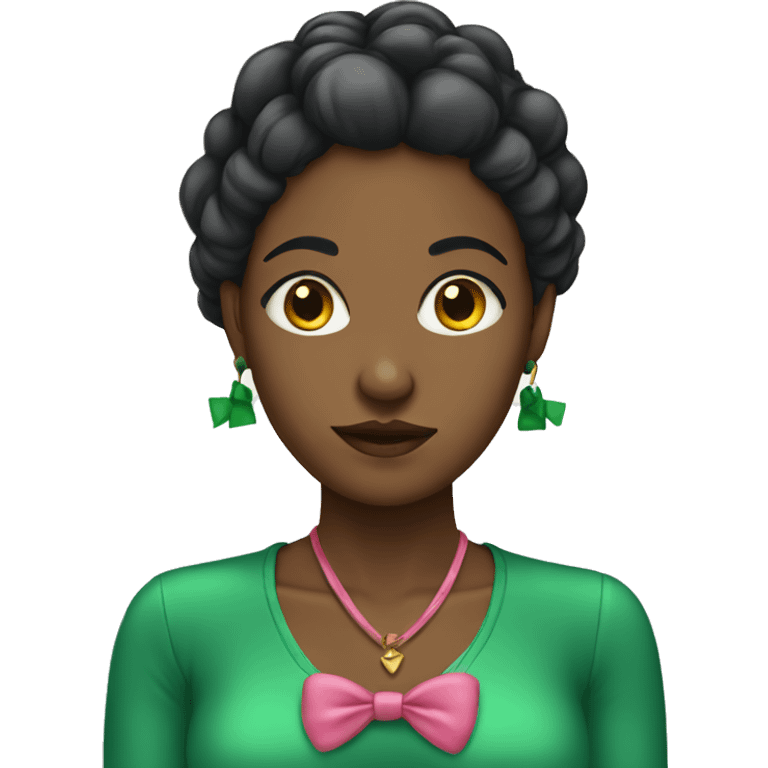 Black women green hair with a bow  emoji