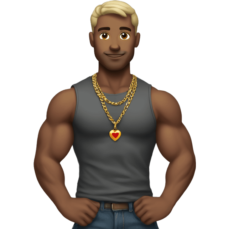 muscular male with heart necklace emoji