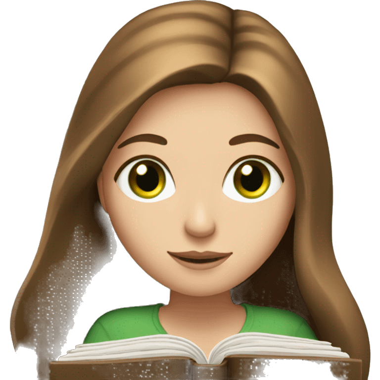 A white girl with green eyes and long brown hair reading a book  emoji