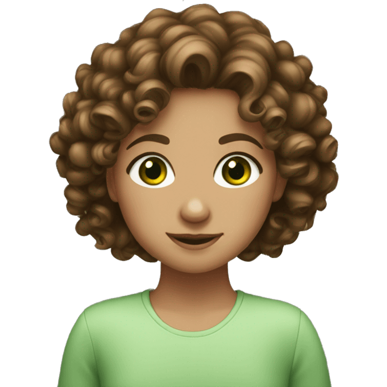 girl with curly brown hair and green eyes emoji