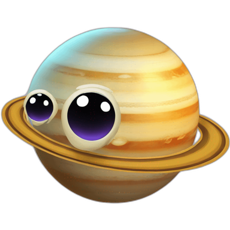 planet Saturn with a cartoon beaming snail face with smiling eyes emoji