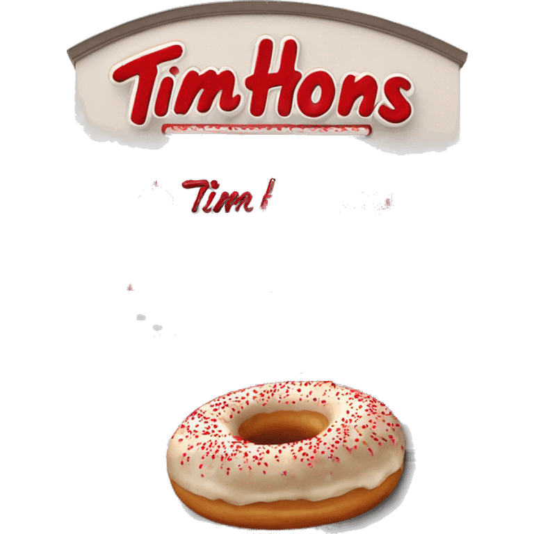 “Tim Hortons store with a red and white color scheme, featuring the classic Tim Hortons logo, a warm and welcoming design that represents a popular coffee and donut shop.” emoji