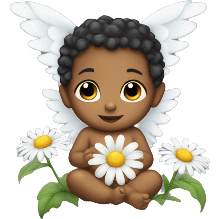 Baby angel with a daisy flower emoji