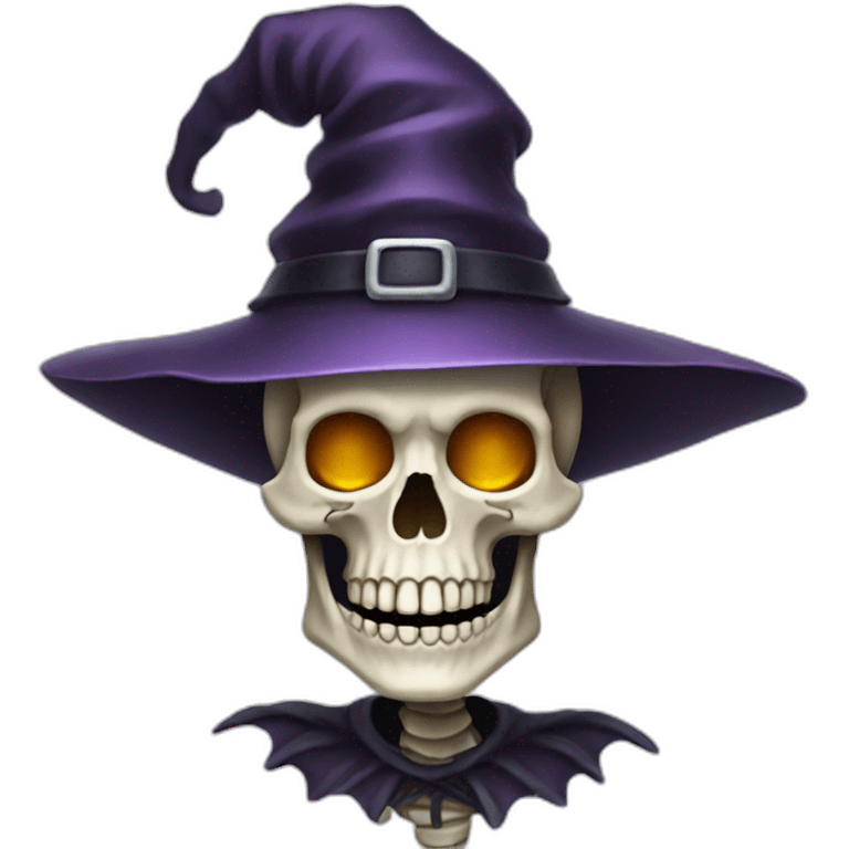 skeleton wearing a witch hat emoji