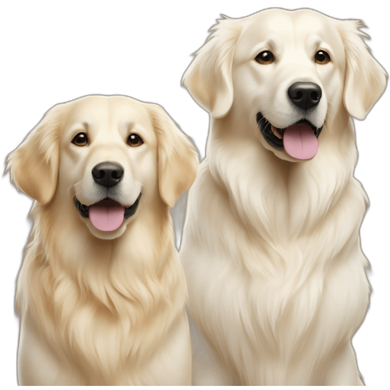 one very white retriever and one smaller and very golden retriever side by side emoji