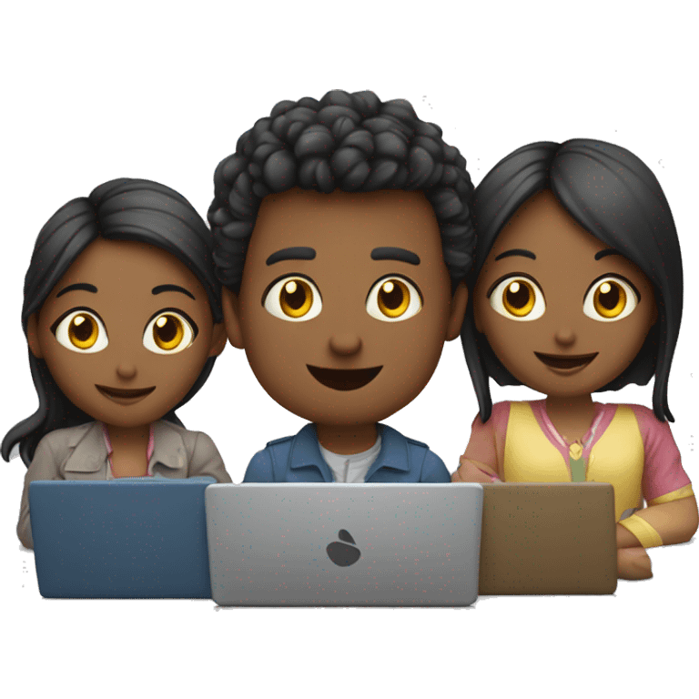 2 girl and 3 man each of them holding laptop and sit together  emoji