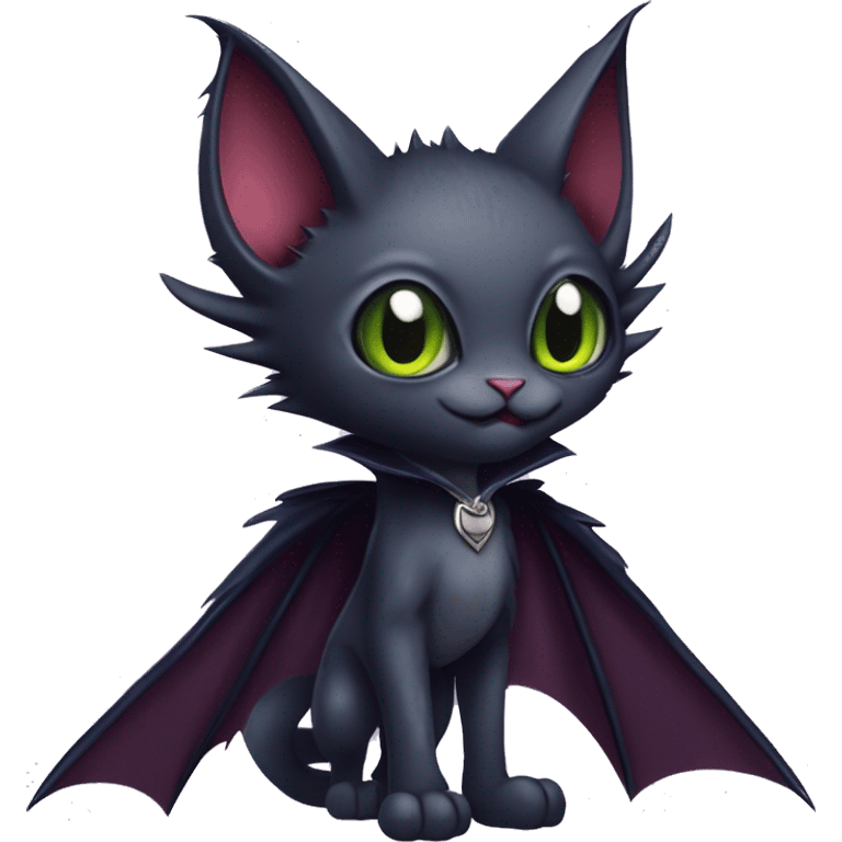 Cute edgy cool vampiric dark eldritch fantasy cat-vernid-Fakémon-Digimon with bat-wings as ears full body emoji