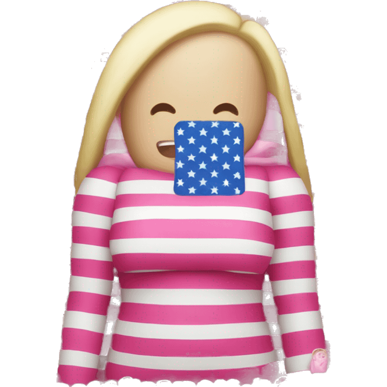 american flag but the red stripes are pink and nicki minaj is on the front and there is 56 stars emoji