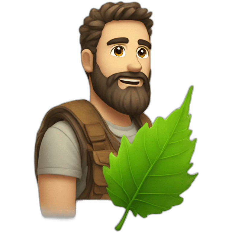 cool bearded guy sees a cool leaf emoji