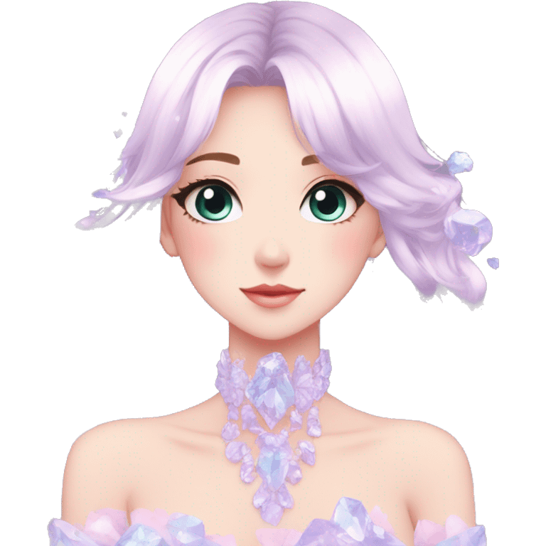 Gorgeous Beautiful Pretty Anime-Pastel-Girl with crystals aesthetic emoji