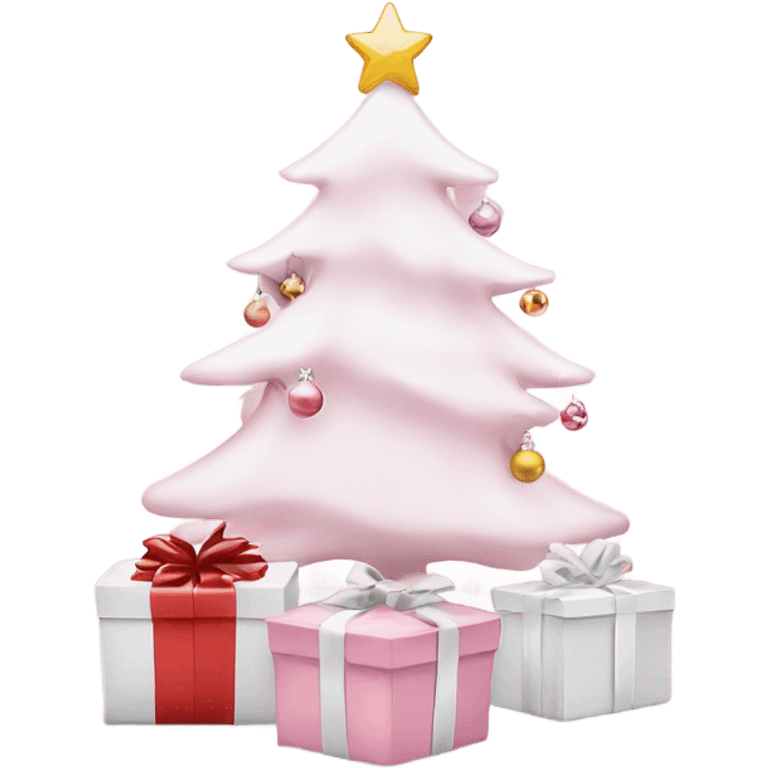 Light pink Christmas gifts under a white Christmas tree  emoji