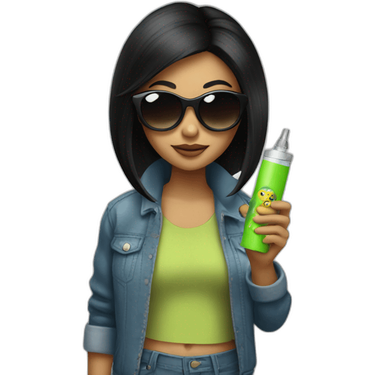 Girl with straight black hair wearing sunglasses and a vape in her hand emoji