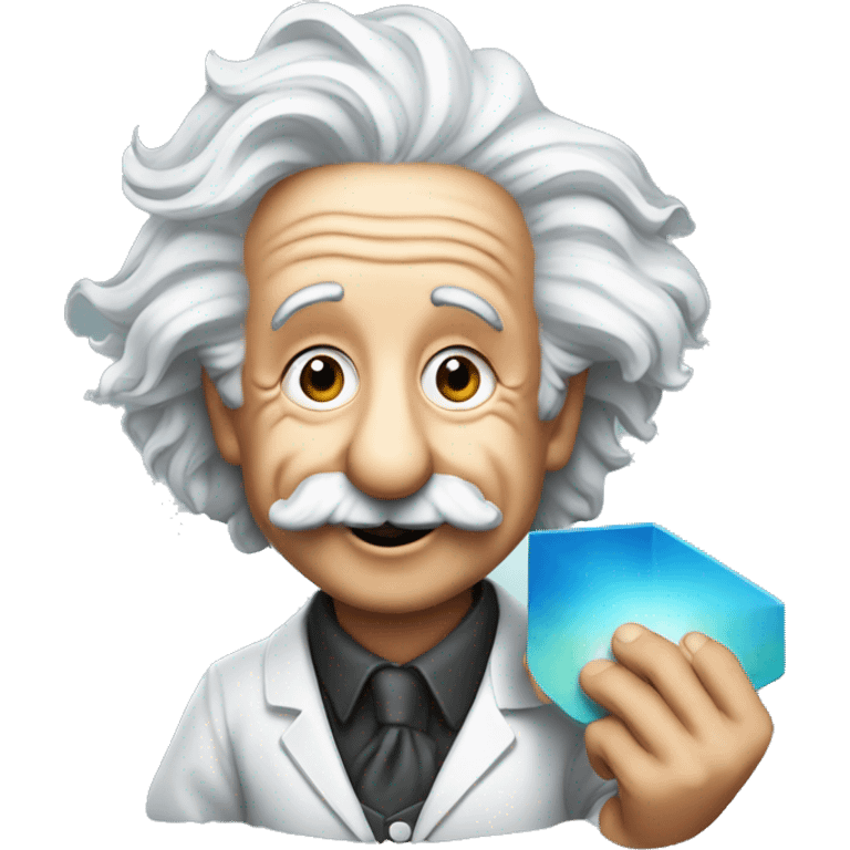 happy albert einstein holding play button in one hand emoji